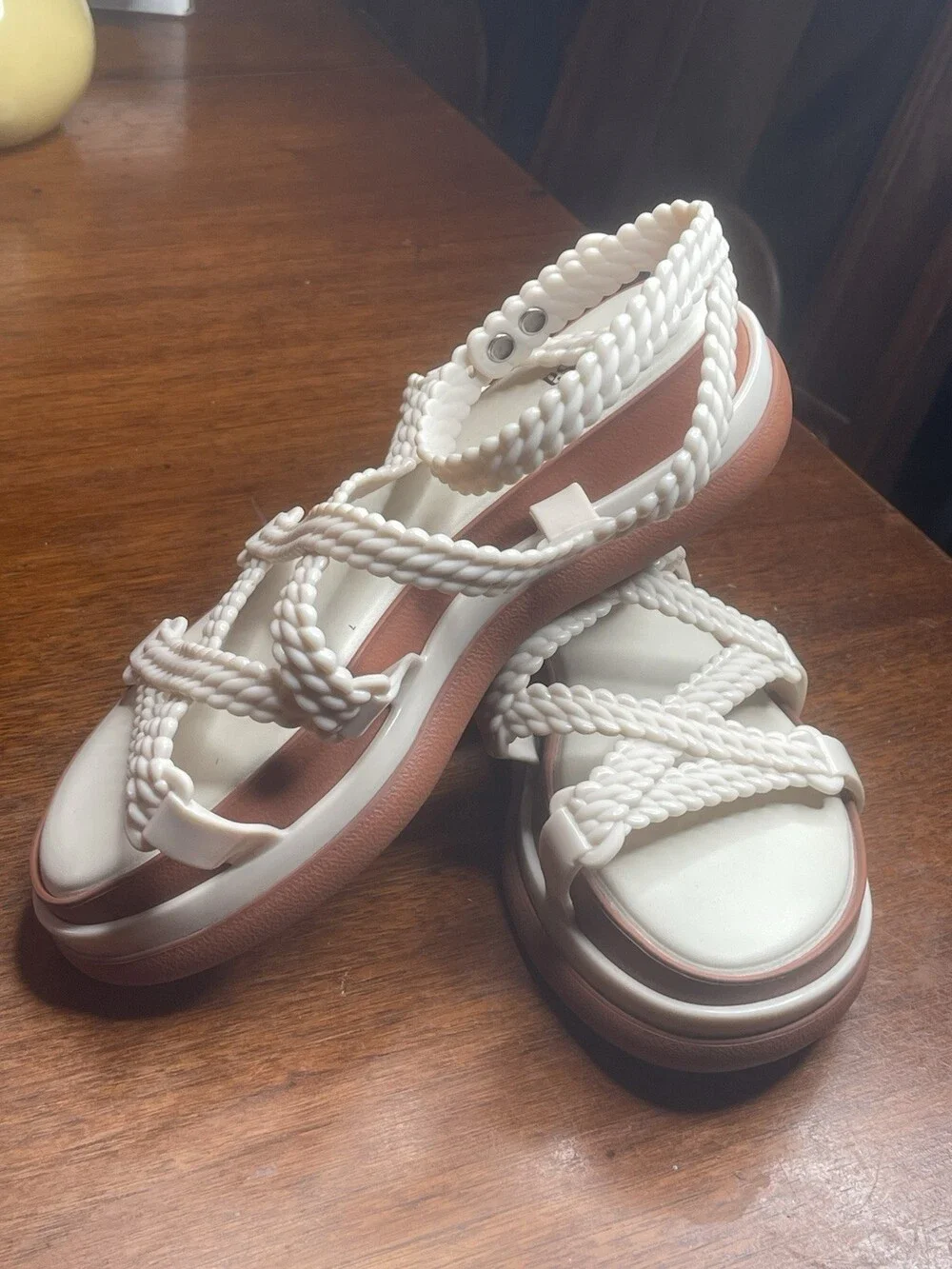 Melissa NEW Anthropologie Buzios Braided Platform Ivory Ankle Strap Strappy Sz 8